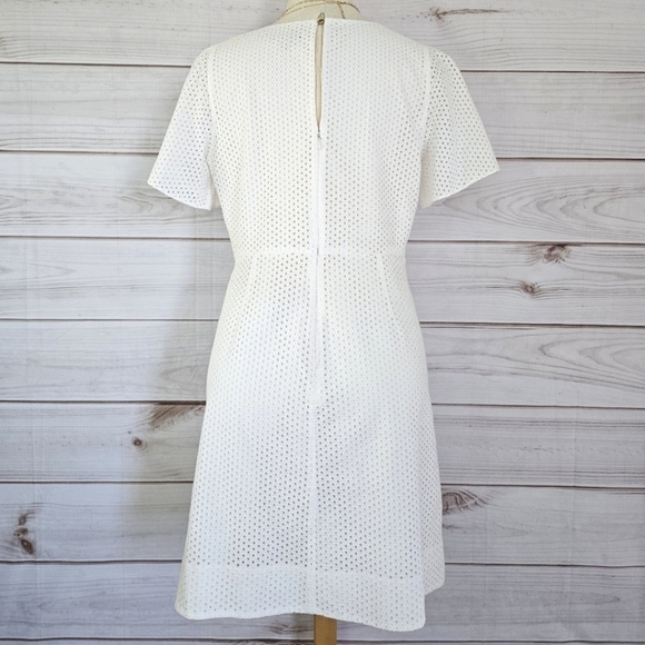 J. Crew Cotton Eyelet Dress with Short Sleeve Detail in White and Cream Sz 10 - Picture 3 of 13